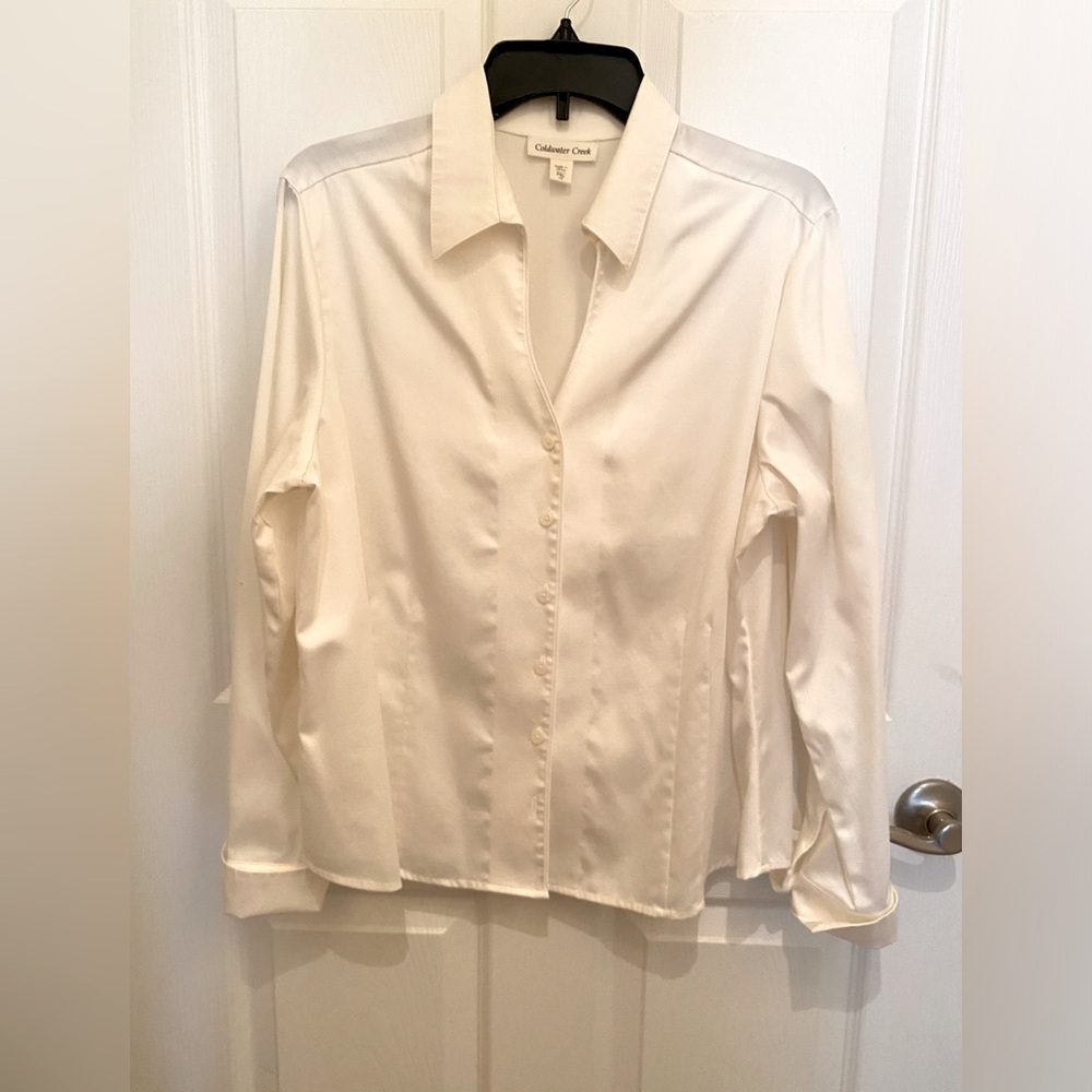 White long sleeve blouse with turn back cuff